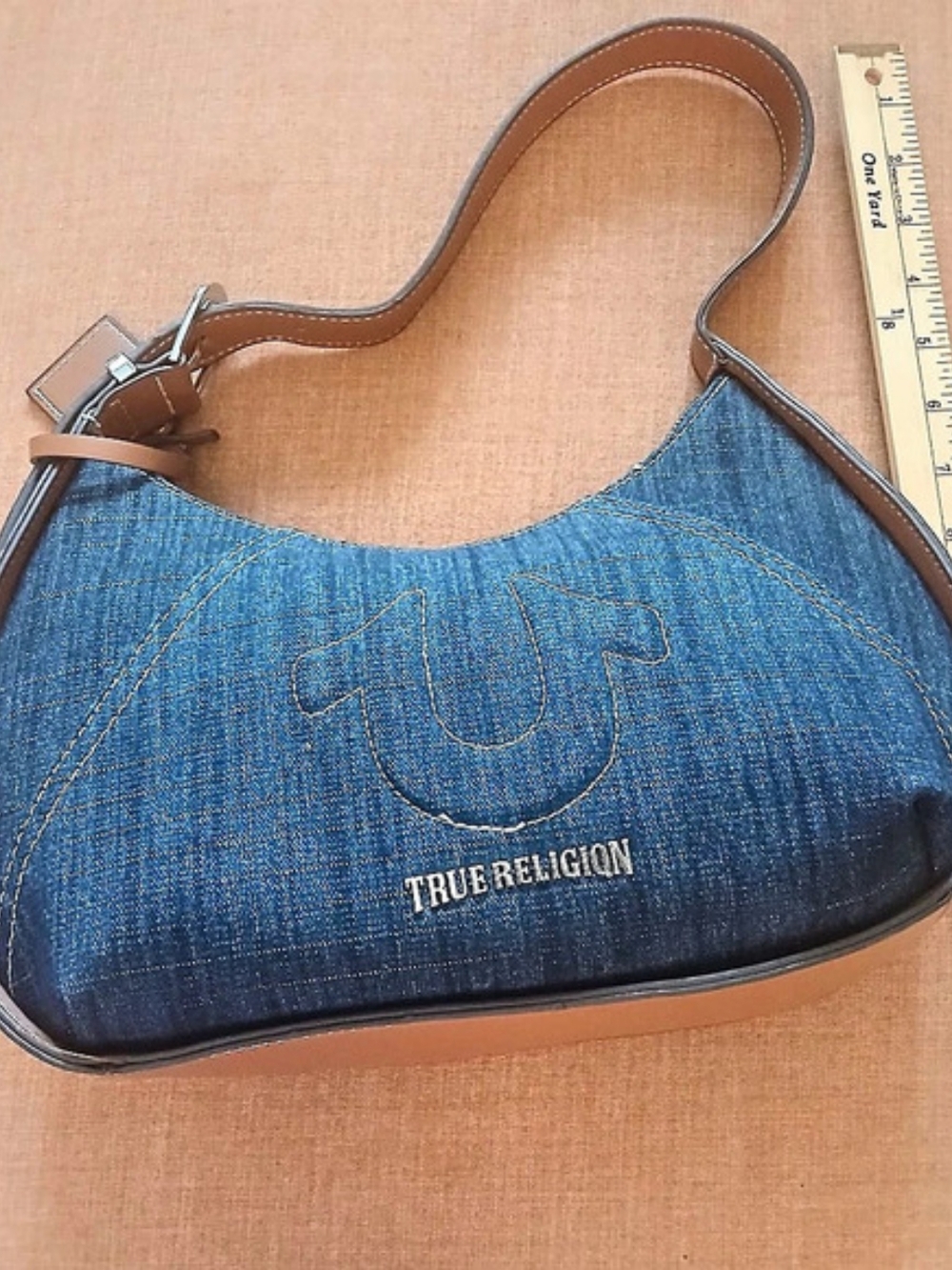 True Religion Denim Shoulder Bag in Blue & Brown